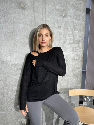 טי שירט פשתן פתח כפפה