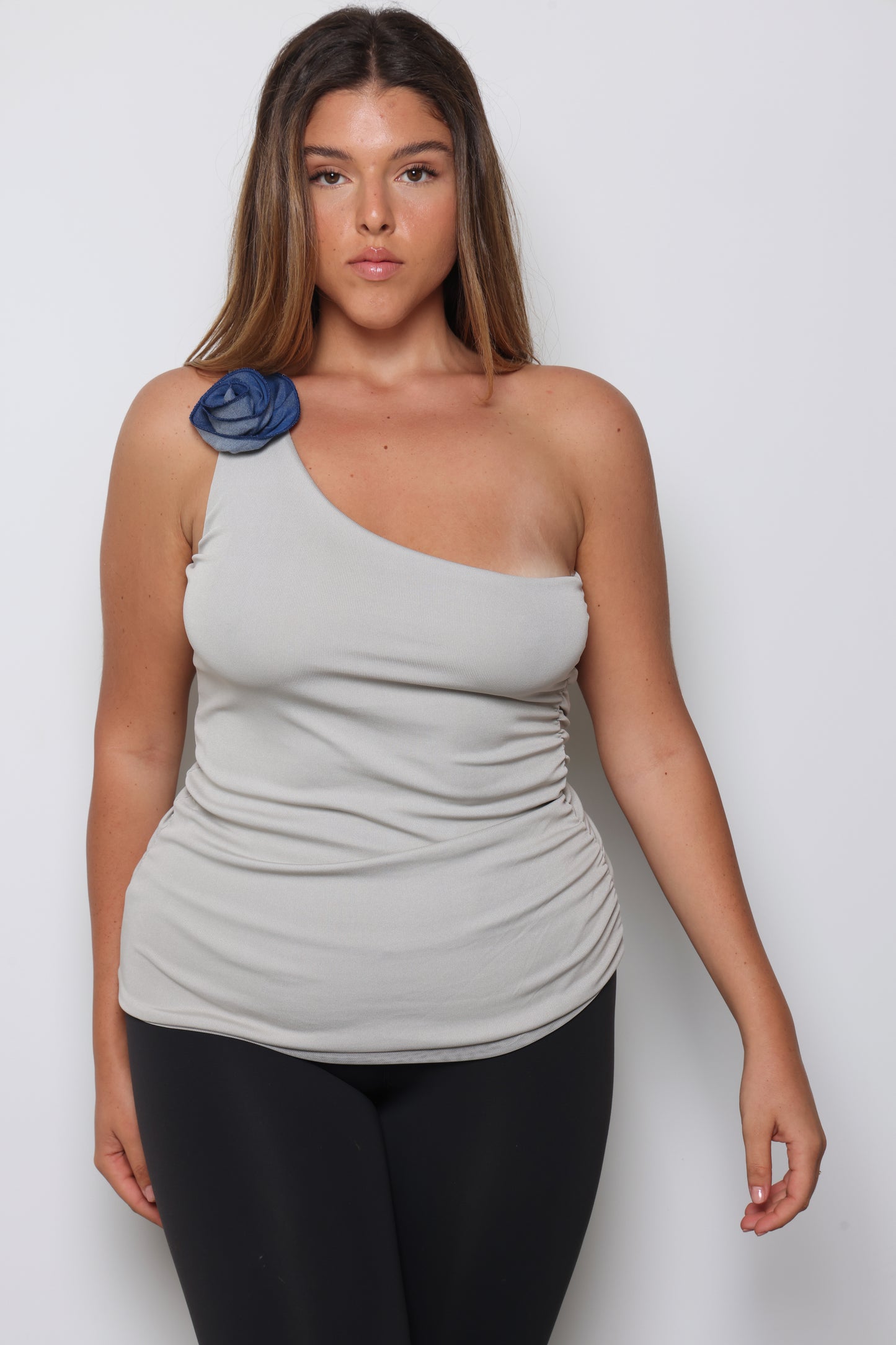 גופית כתף אחת פרח ג'ינס