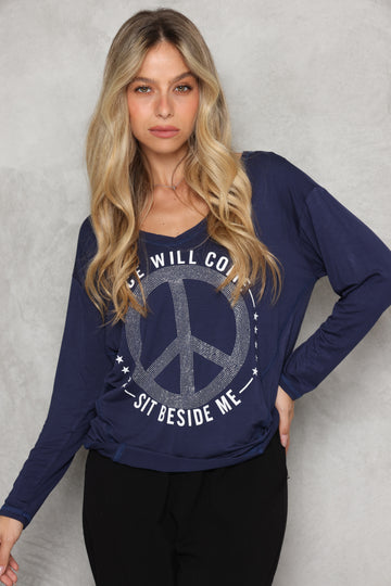 חולצת וי חיתוכים דפוס פיס