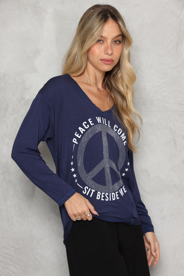 חולצת וי חיתוכים דפוס פיס