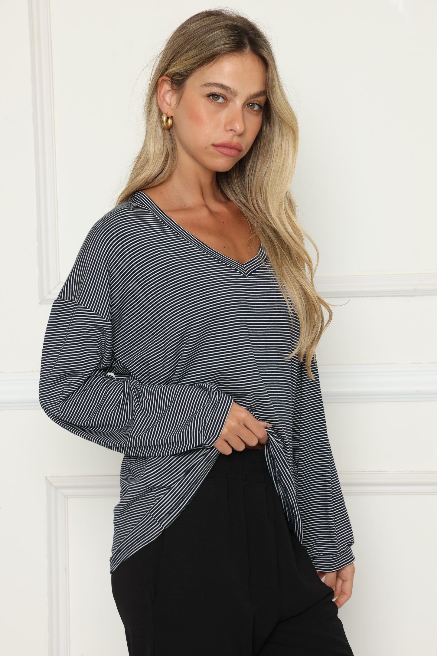 טוניקת פסים וי עמוק מנג'ט