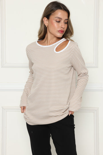חולצת פסים פתח בכתף אפרט