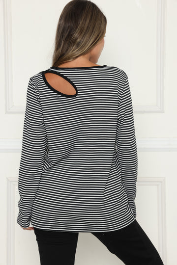 חולצת פסים פתח בכתף אפרט