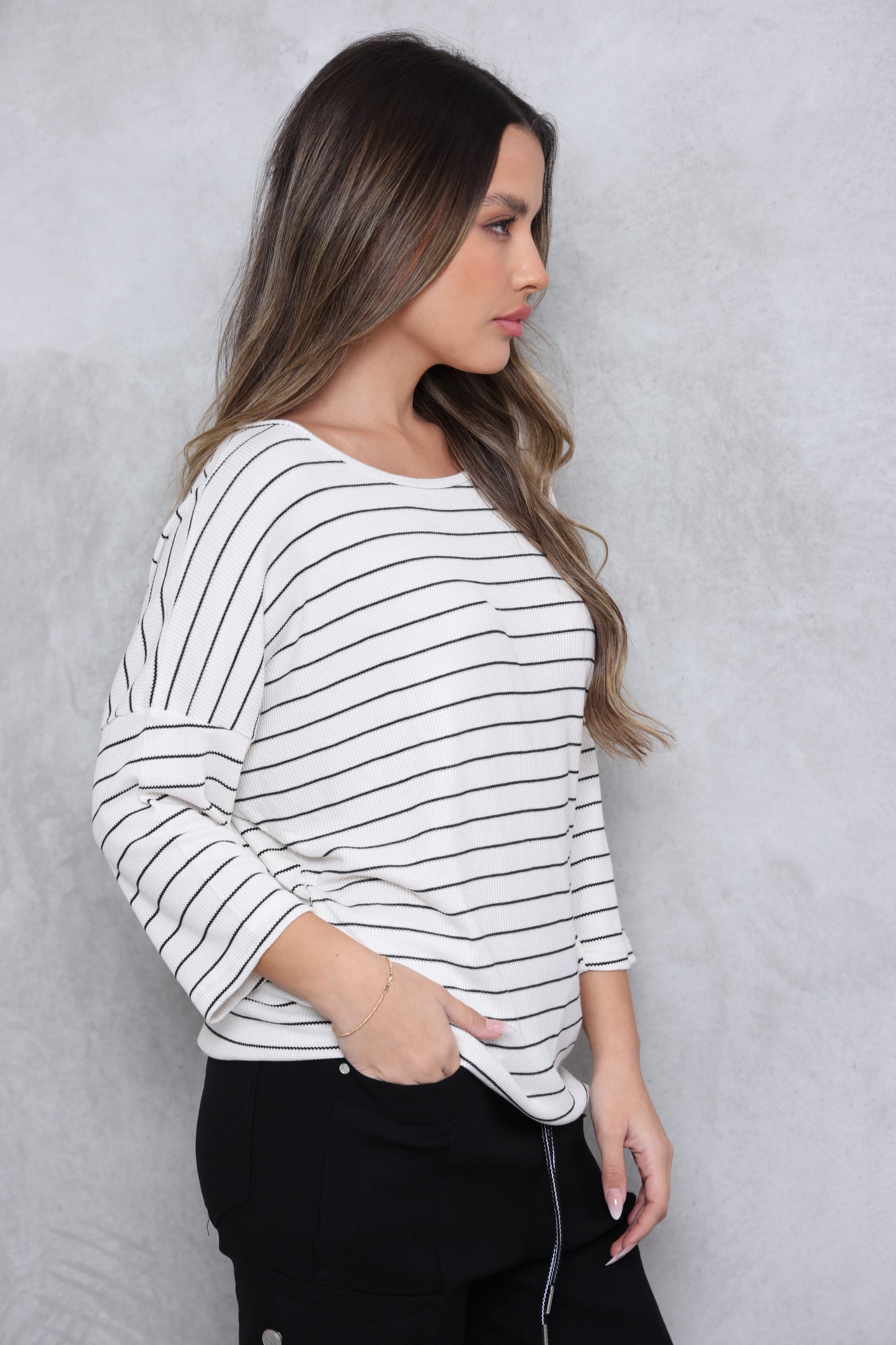 טוניקת 3/4 ניקי וופל פסים