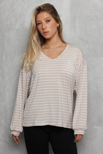 טוניקת וי פסים שרוול מנג'ט