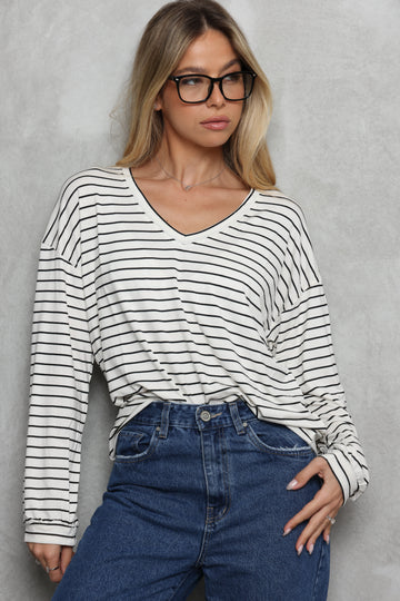 טוניקת וי פסים שרוול מנג'ט