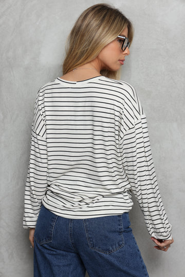 טוניקת וי פסים שרוול מנג'ט