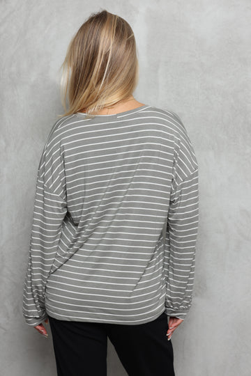 טוניקת וי פסים שרוול מנג'ט