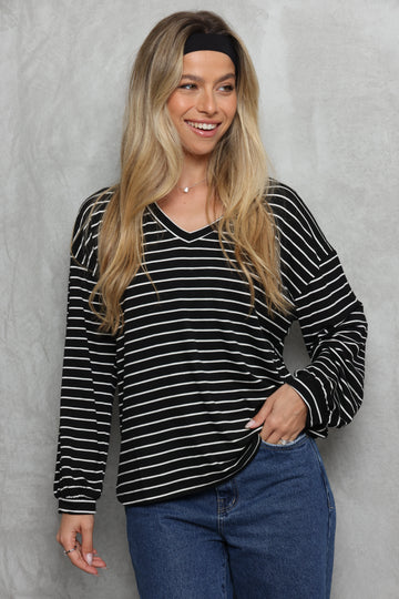 טוניקת וי פסים שרוול מנג'ט