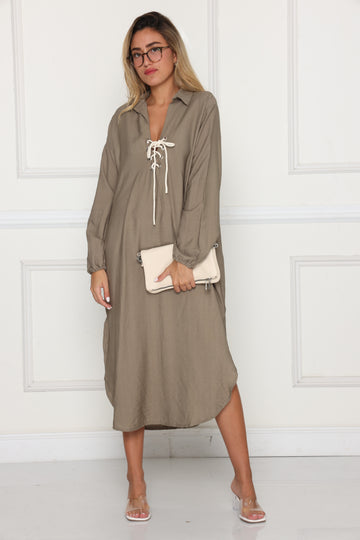 גלביה מקסי פשתן שרוול גומי