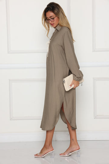 גלביה מקסי פשתן שרוול גומי