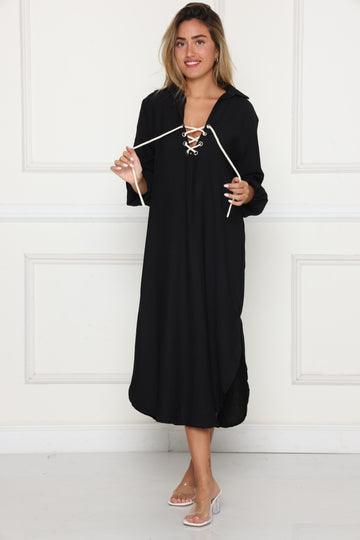 גלביה מקסי פשתן שרוול גומי