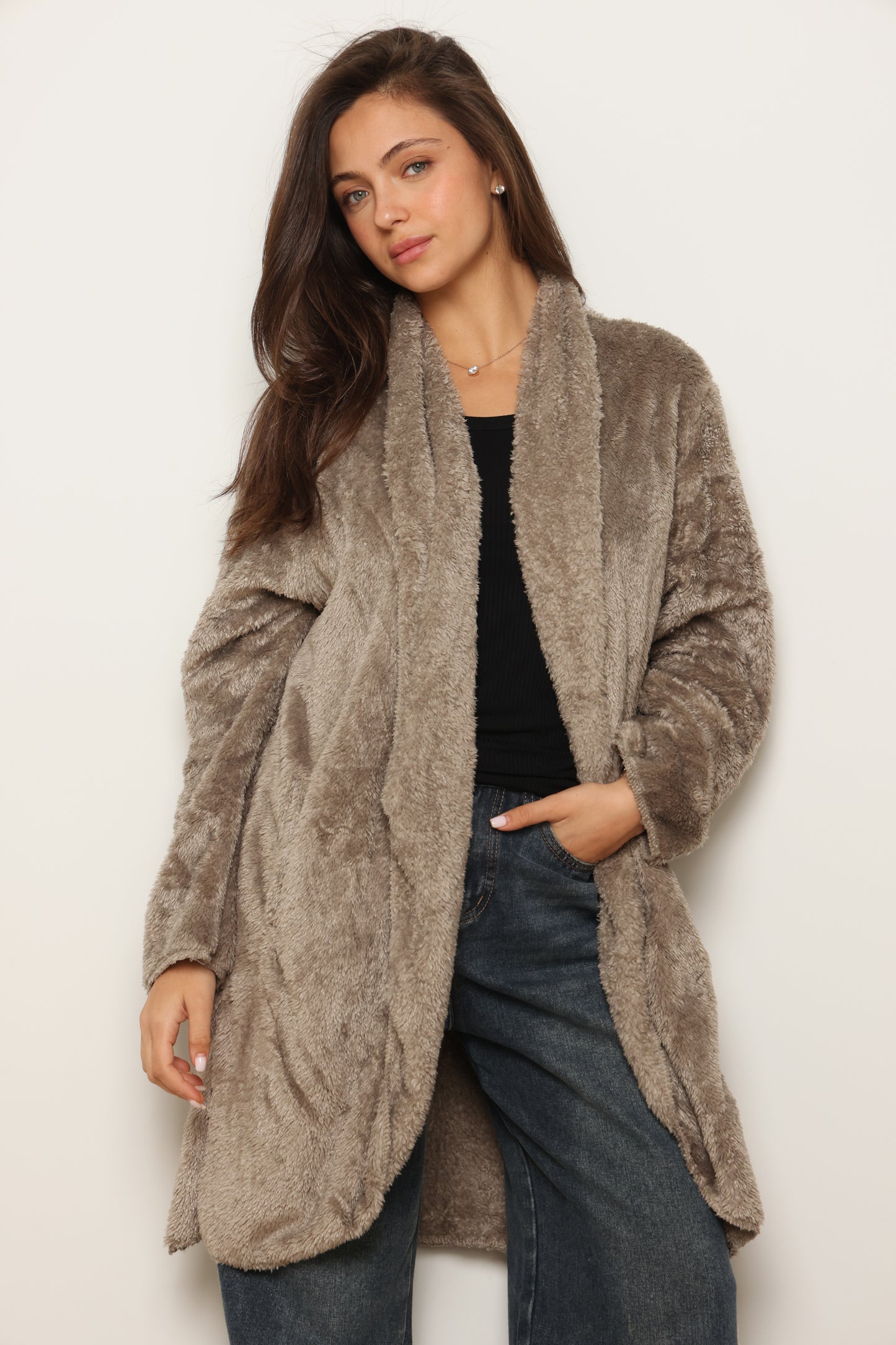 פונצ'ו כירבולית ארוך | חום