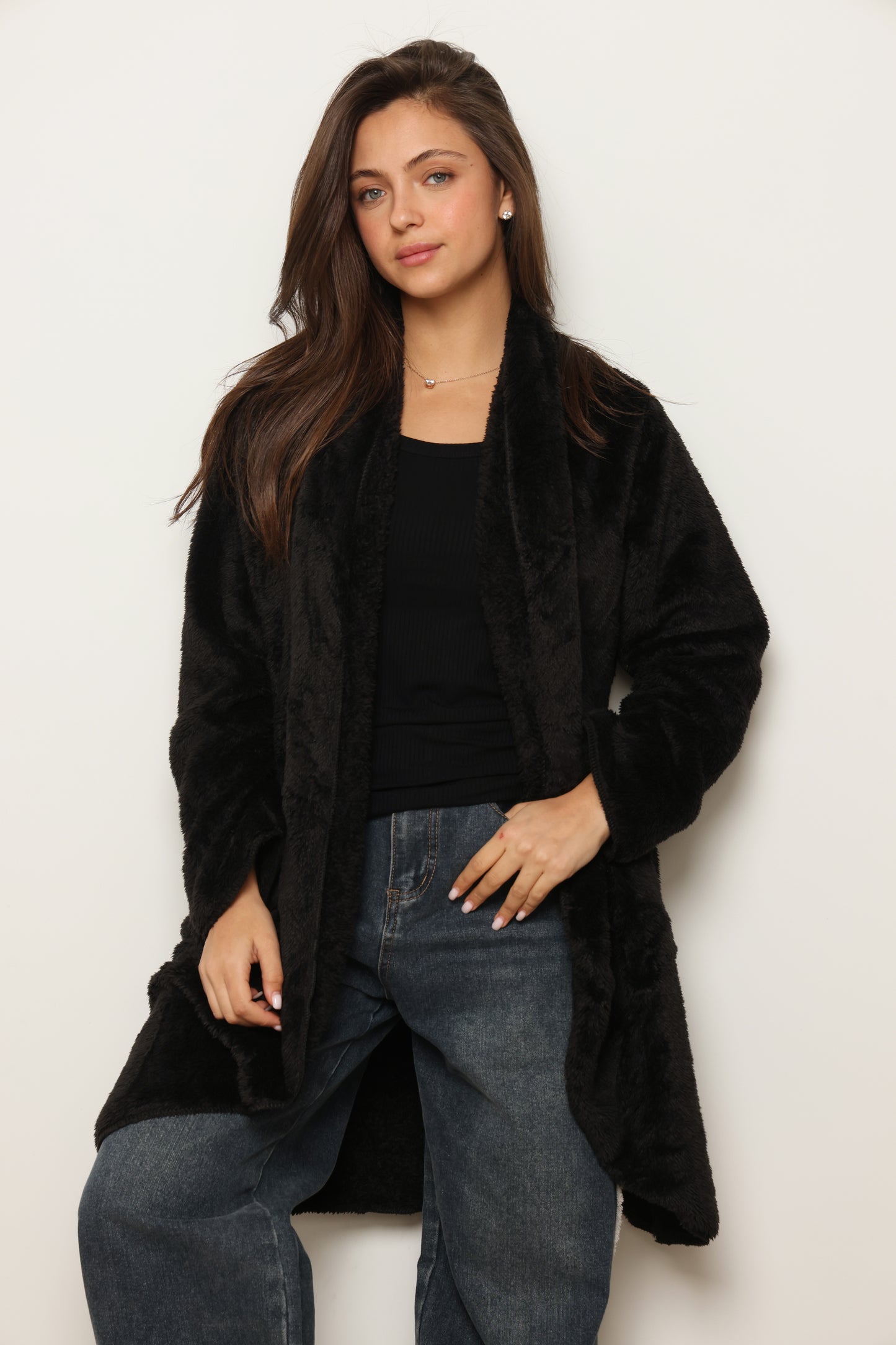 פונצ'ו כירבולית ארוך | שחור