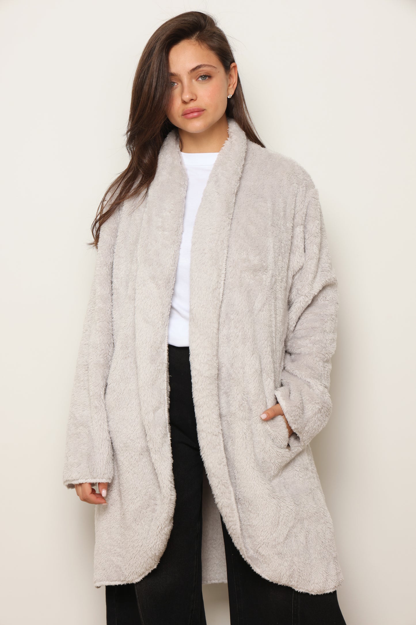 פונצ'ו כירבולית ארוך | אפור בהיר