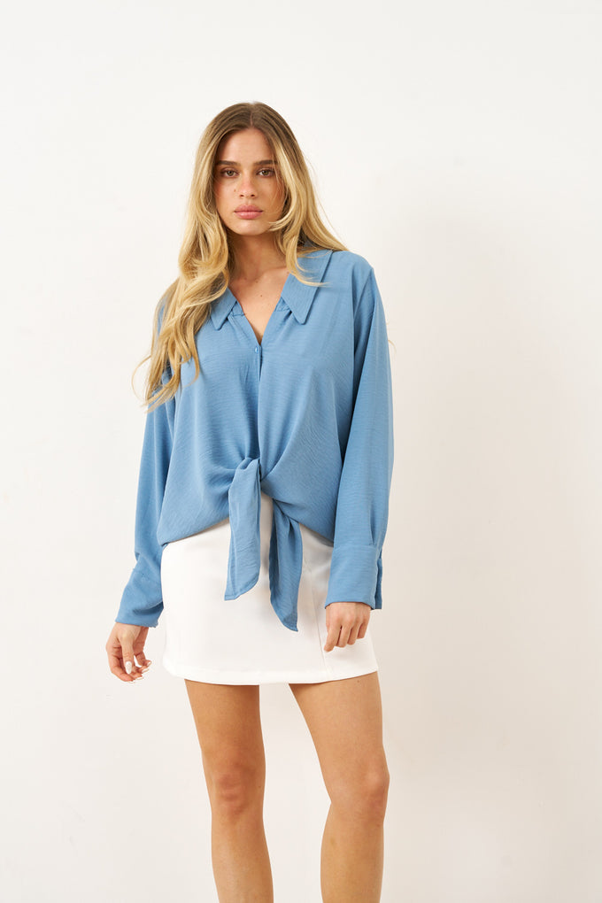 חולצת אריג מכופתרת לונה