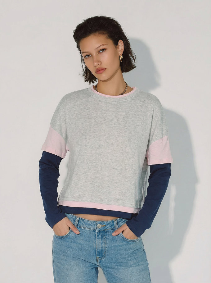 חולצת שכבות אוברסייז אפור