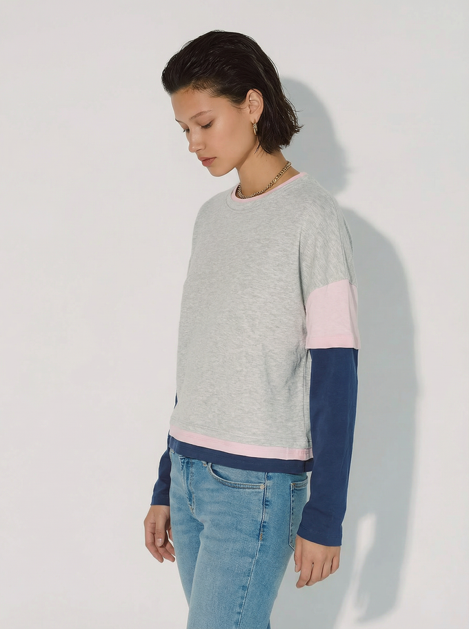 חולצת שכבות אוברסייז אפור