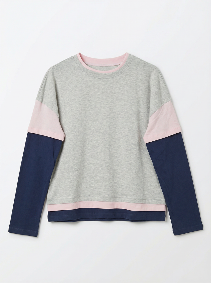 חולצת שכבות אוברסייז אפור