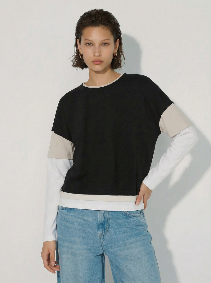 חולצת שכבות אוברסייז שחור