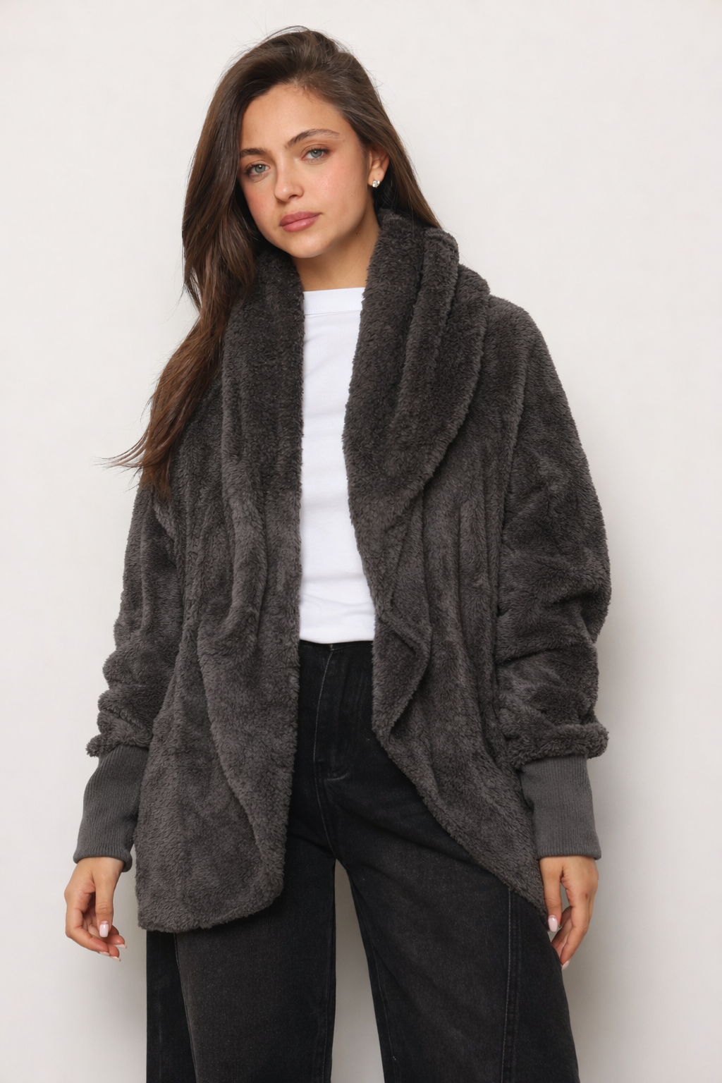 פונצ'ו כירבולית מנג'ט | אפור כהה