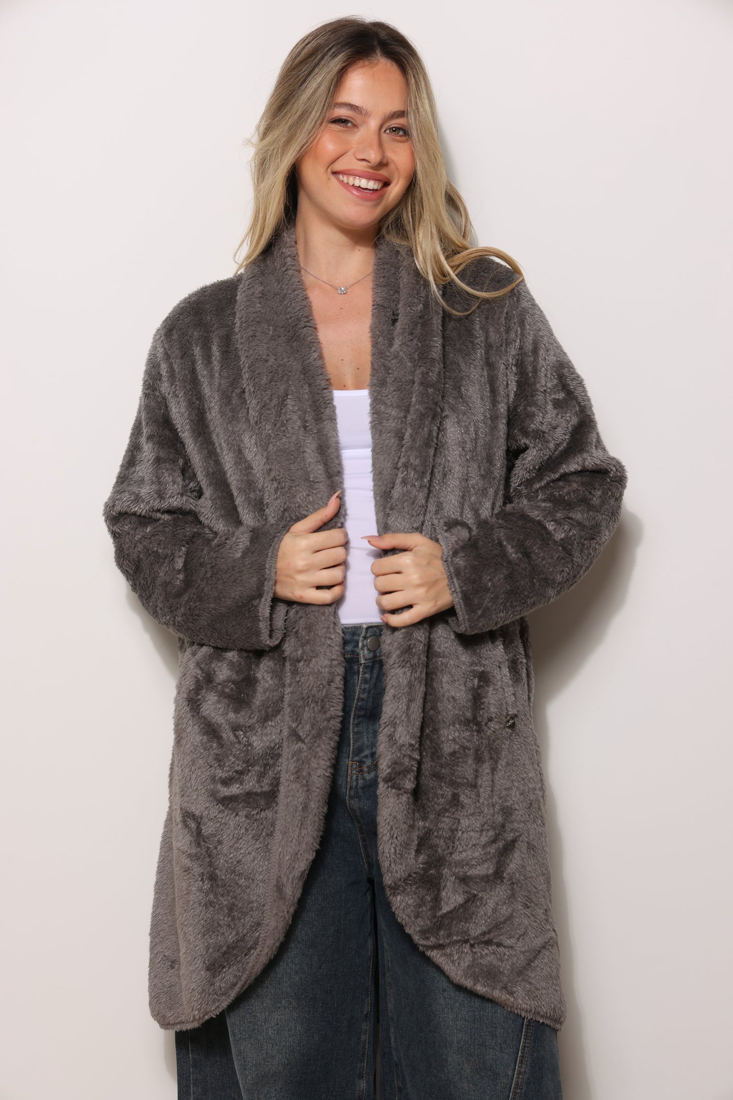 פונצ'ו כירבולית ארוך | אפור כהה