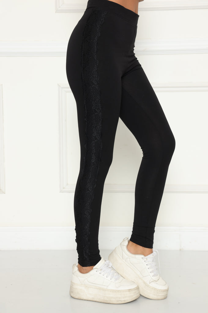 טייץ כותנה ארוך עם תחרה בצד