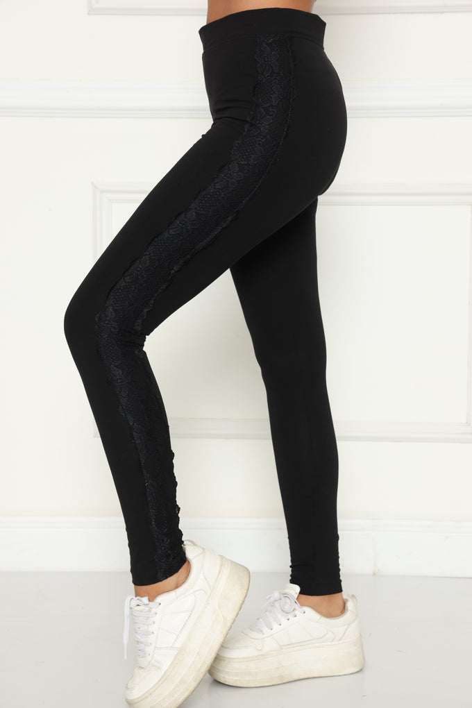 טייץ כותנה ארוך עם תחרה בצד