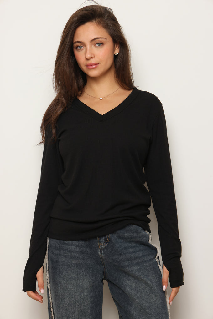 חולצת וי כפפה ריב