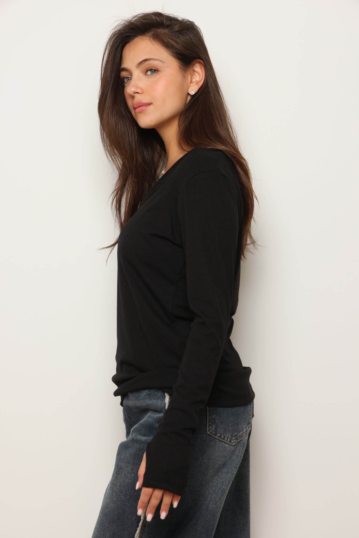 חולצת וי כפפה ריב