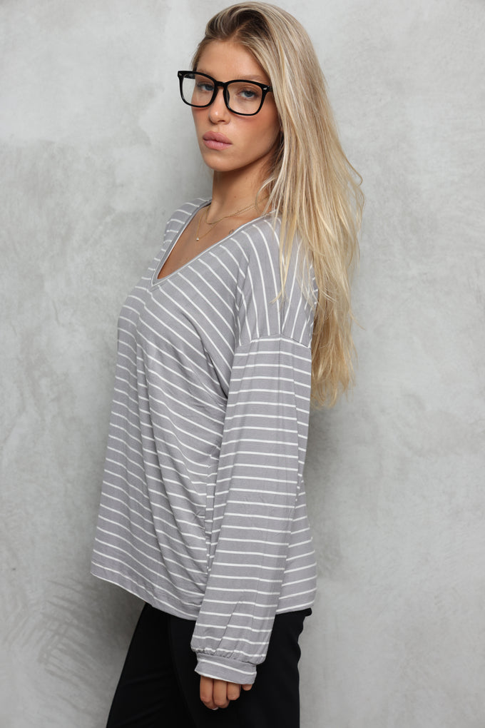 טוניקת וי פסים שרוול מנג'ט