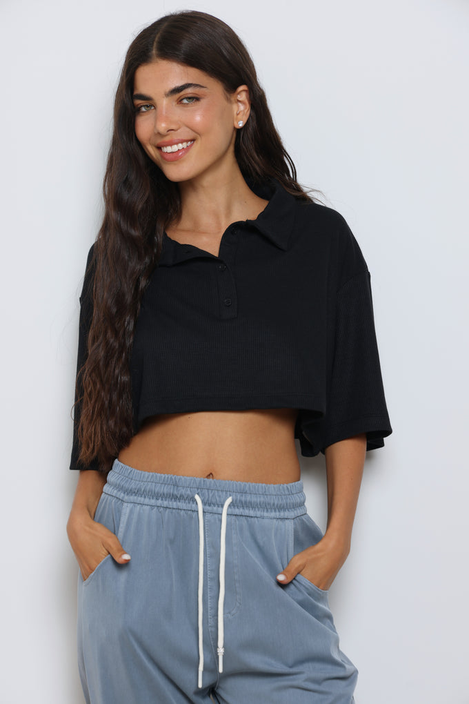 חולצת פולו וופל קרופ