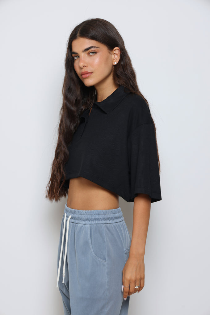 חולצת פולו וופל קרופ