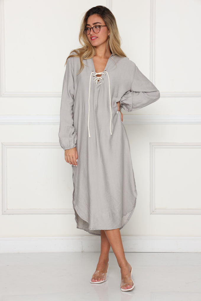 גלביה מקסי פשתן שרוול גומי