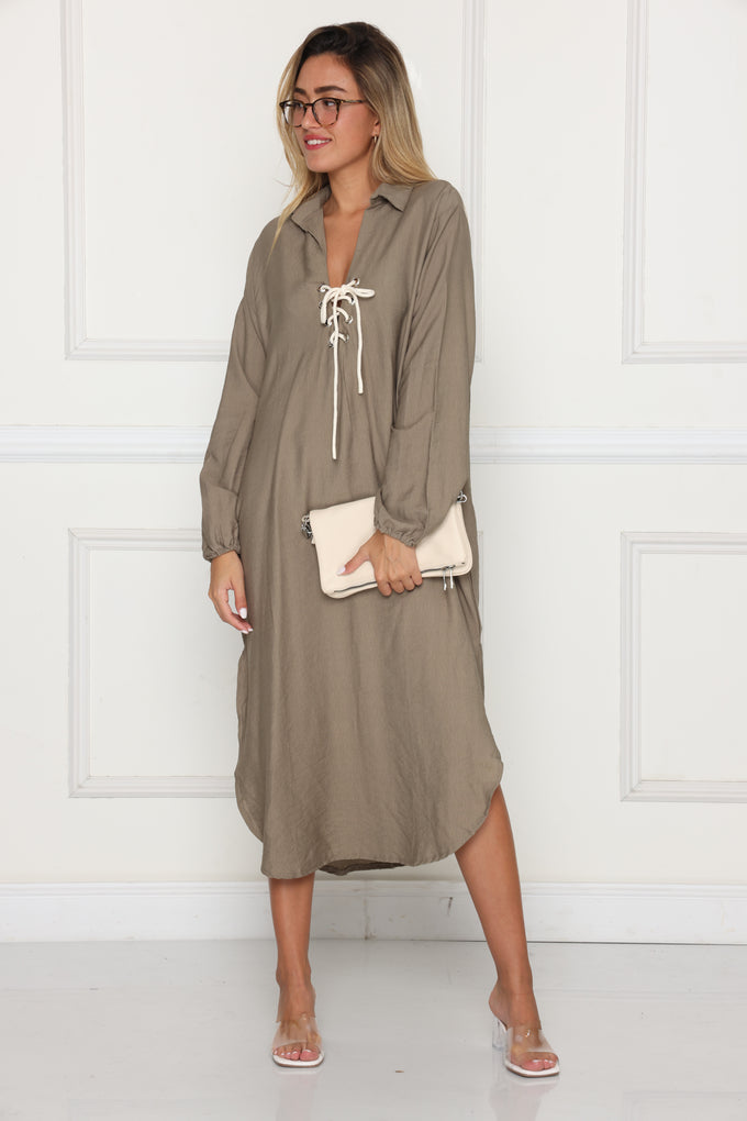 גלביה מקסי פשתן שרוול גומי