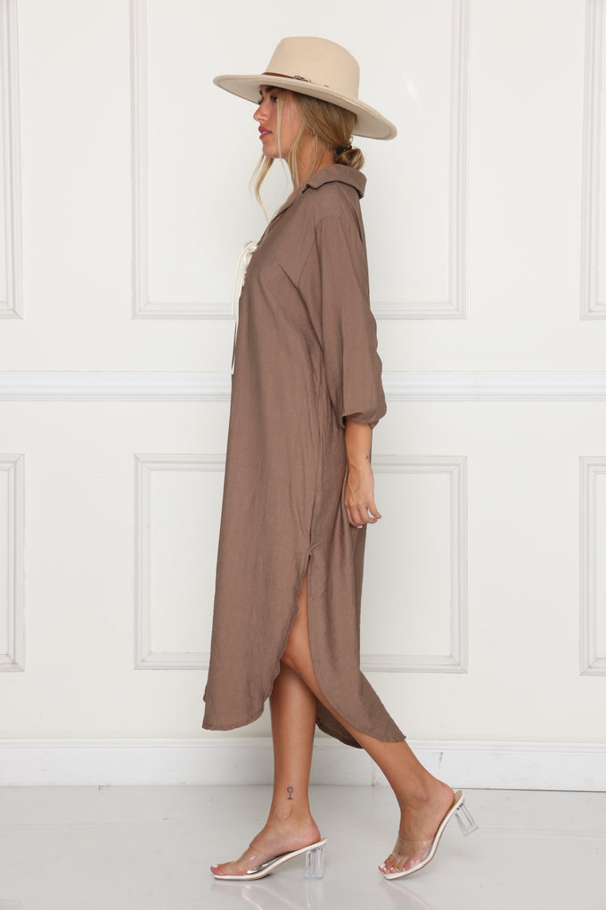 גלביה מקסי פשתן שרוול גומי