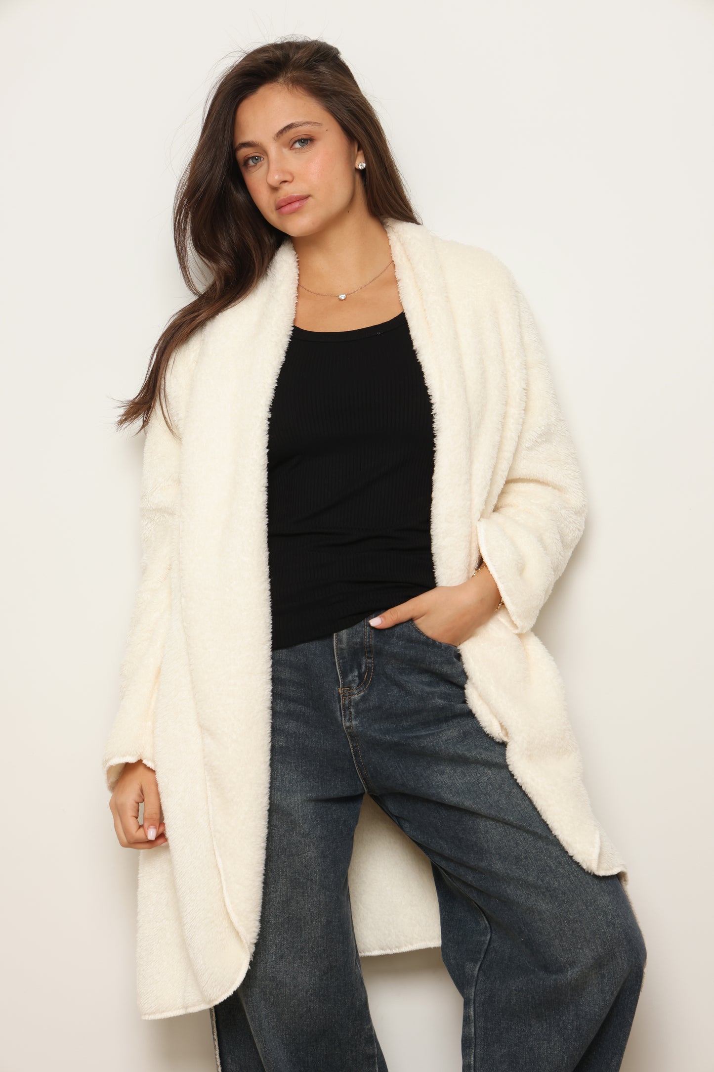 פונצ'ו כירבולית ארוך | שמנת