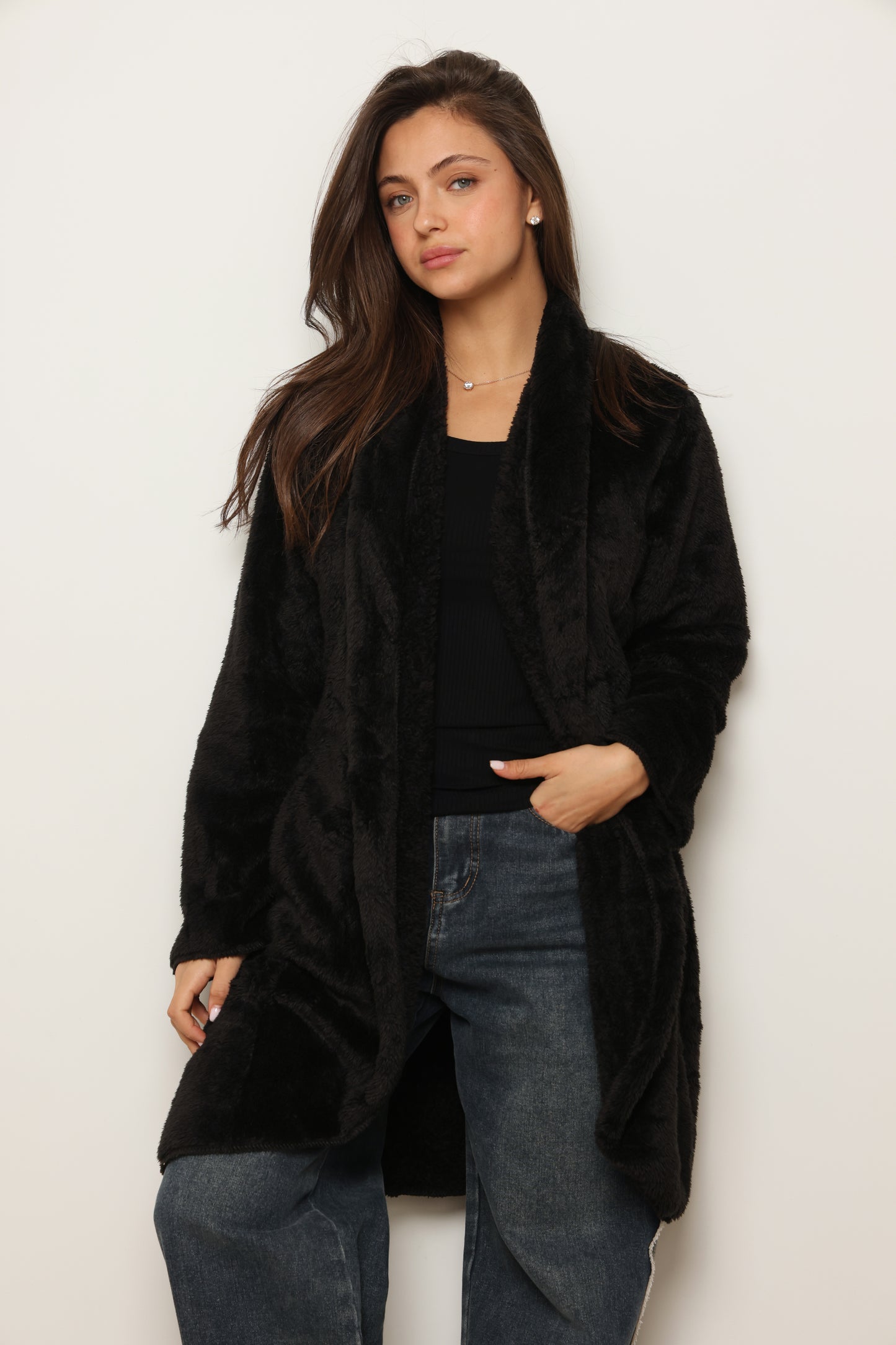 פונצ'ו כירבולית ארוך | שחור