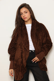 פונצ'ו כירבולית מנג'ט | חום טבק